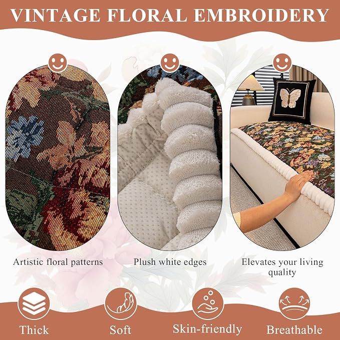 STACYPIK Thick Botanical Floral Pet Sofa Cushion Cover Washable Quilted Jacquard Couch Cushion Cover for 3 Seater Fuzzy Non Slip Couch Seat Slipcover Pet Friendly Mat Bed Garden Chic-27.6X82.7IN - Image 2