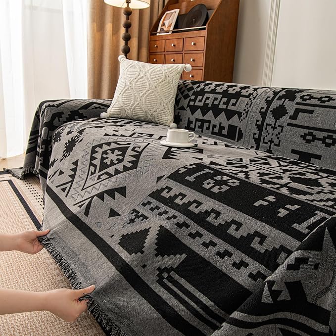 ROOMLIFE Couch Cover 3 Cushion Sofa, Washable Non Slip Furniture Sofa Protector Cover, Soft Chenille Sofa Slipcovers Sectional L Shape Dogs Couch Cover Throw Blanket with Tassels 71''X150'' - Image 2