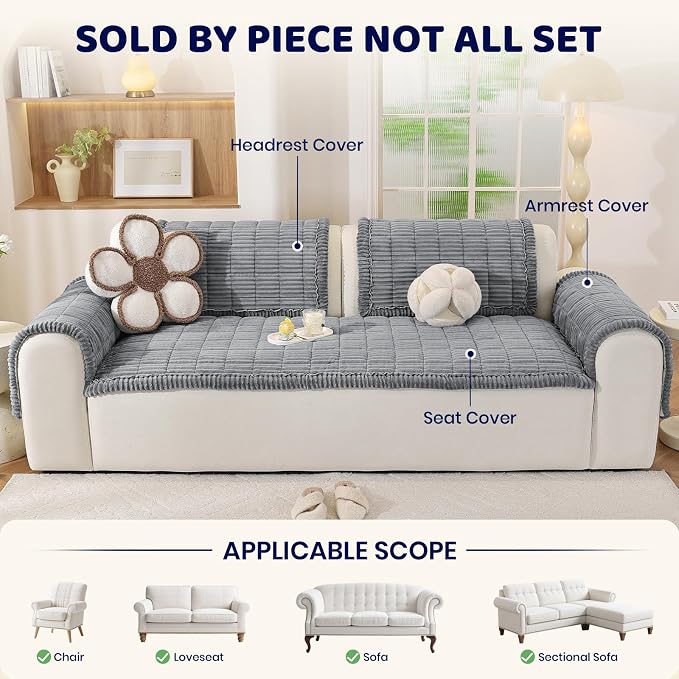 Royhom Couch Cover for Dogs Washable，Non Slip Sofa Protector for Pets | Durable & Easy Care, Soft Furniture Cover for Leather & Fabric Couches Against Claws, Spills & Fur, 27.6x70.9 Inch, Blue-grey - Image 2