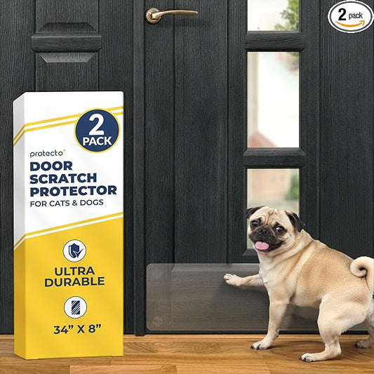 PROTECTO 2-Pack Door Protector from Dog Scratching, 34x8" - Door Guard | Clear Self-Adhesive Kick Plate, Cat & Dog Scratch Shield - Bottom of Door, Interior & Exterior, Window & Sliding Doors by protecto