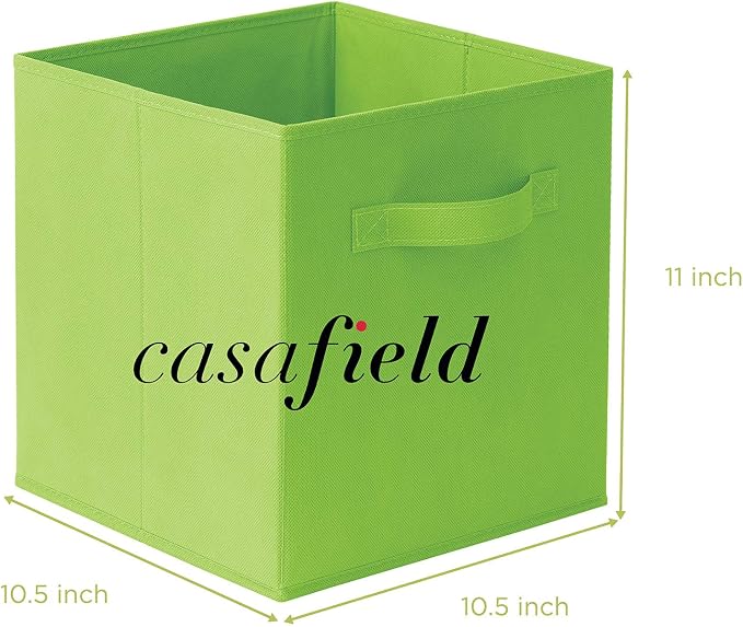 Casafield Set of 12 Collapsible Fabric Cube Storage Bins, Lime Green - 11" Foldable Cloth Baskets for Shelves, Cubby Organizers & More - Image 7
