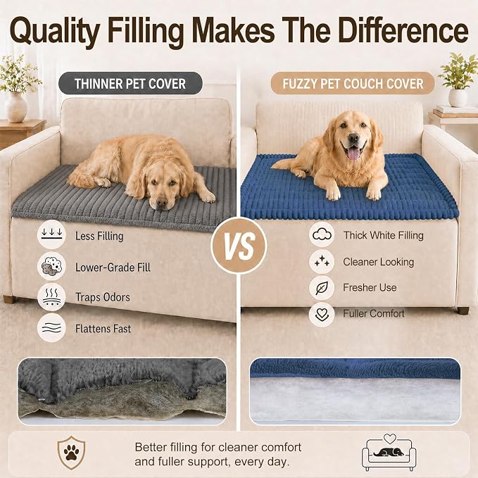 decorUhome Couch Cover for Dogs, Non Slip Fuzzy Thick Pet Sofa Protector | Pet Friendly, Couch Covers for Sofa, Machine Washable, Fits Backrest Cushions & 2-Cushion Sofa, Navy Blue, 27.6" x 47" - Image 5