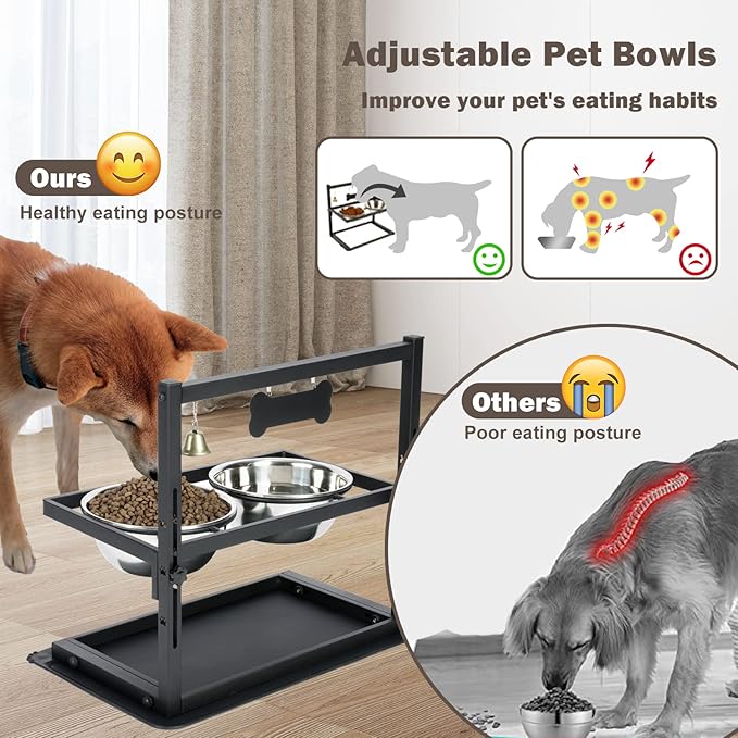 Elevated Dog Bowls with Slow Feeder for Large Dogs – Adjustable Raised Stand with 2 Stainless Steel Bowls & Spill-Proof Mat, Non-Slip Dog Feeder for Large & Medium Dogs (Black) - Image 5