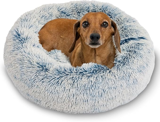 Best Friends by Sheri The Original Calming Donut Dog Bed for Small Dogs up to 25 lbs, Shag Faux Fur, Denim Blue, 23" x 23" by BestFriendsbySheri