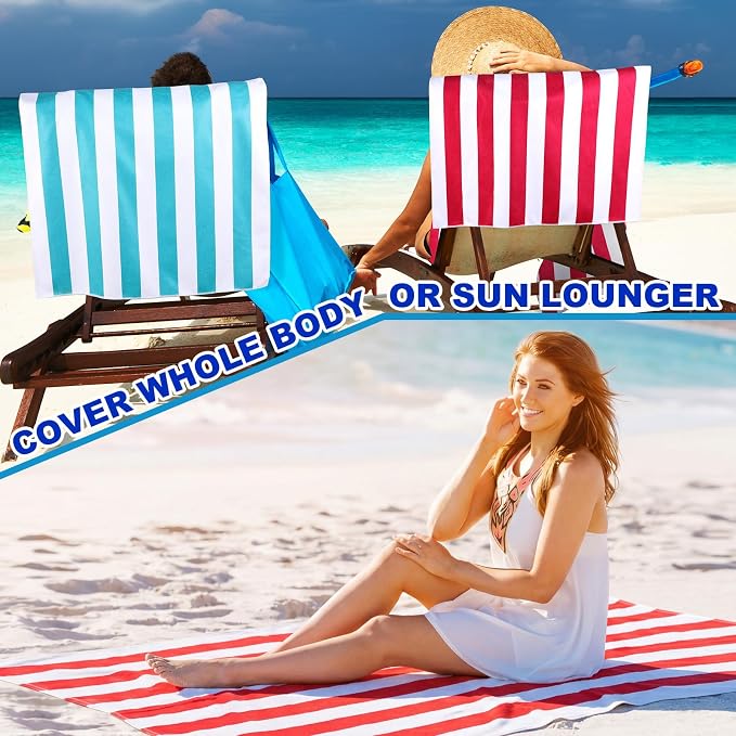 EBOOT 10 Pack Oversized Beach Towel Set Extra Large Pool Towels Microfiber Quick Dry Swim Blanket for Adult Women Men Face Hand Body Bath Travel Pool(Bright Color,28 x 59 Inch,Cabana Stripe) - Image 6