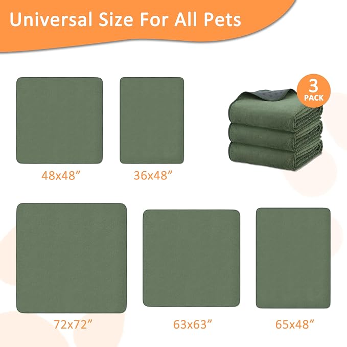 Bunlitent Reusable Pee Pads for Dogs, Whelping Pads, 63'' x 63'', 3 Packs | Green, Extra Large, Quick-Dry, Non-Slip, Waterproof, Fast Absorbent, Reusable Floor Mat, For Puppy, Senior Dog, Incontinence - Image 6