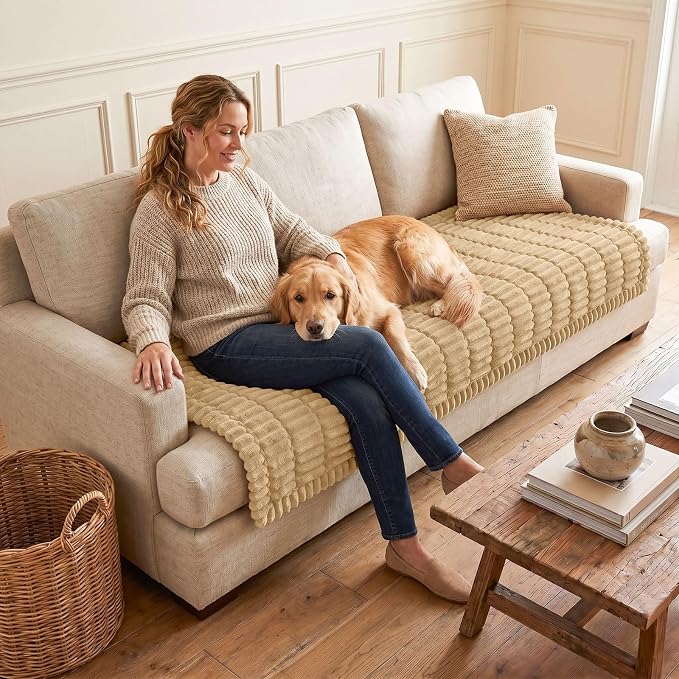 hyha Couch Cover for Dogs, Washable Non Slip Plush Flannel Sofa Protector | Thick Flannel, Silicone Anti-Slip Backing, Pet Hair & Scratch Protection, Fits Sofa & Loveseat (35.4" x 82.7") - Image 2