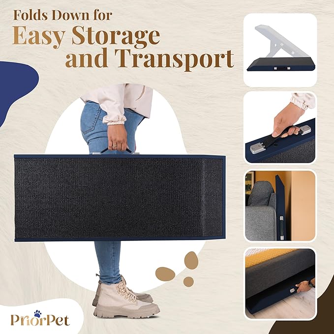 Dog ramp for Couch – Non-Slip, Sturdy Build Foldable Dog ramp – Supports up to 200lbs – Adjustable 7'' to 20'' – Landing Platform Seamlessly Connects – Birchwood Pet Ramp for Small Dogs – Blue