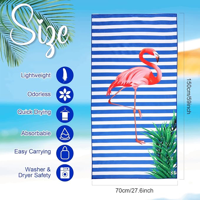 EBOOT 10 Pack Oversized Beach Towel Set Extra Large Pool Towels Microfiber Quick Dry Swim Blanket for Adult Women Men Face Hand Body Bath Travel Pool(Novel Color,28 x 59 Inch,Flamingo) - Image 2
