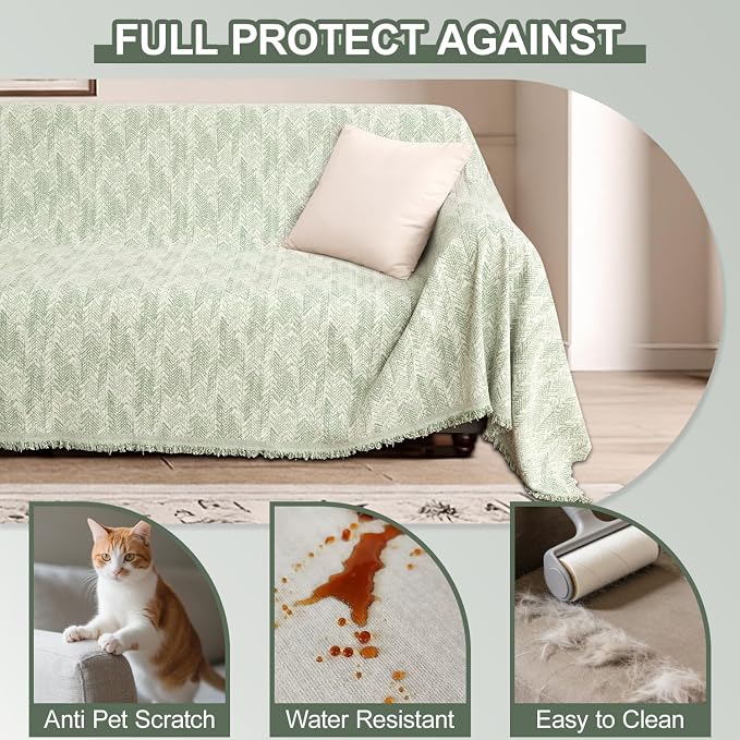 1OO% Waterproof Sectional Couch Covers for Dogs L Shaped Corner Sofa Cover Washable Chenille Sofa Slipcovers Blanket Modern Jacquard Pet Furniture Protector (91"x276", Green Wave) - Image 5