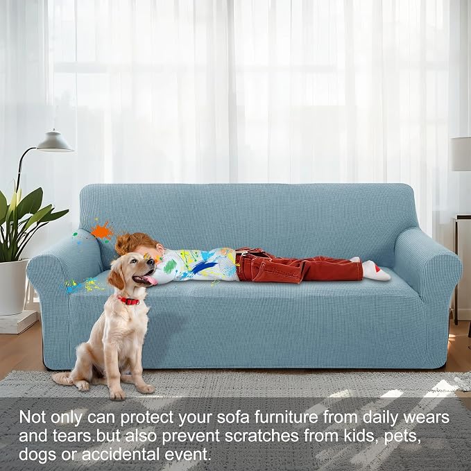 Stretch Recliner Chair Cover for Armchair, Small, Steel Blue | Chair Covers For Living Room, Furniture Protector With Non Skid Foam, Elastic Bottom, Slipcovers For Kids, Dogs - Image 2