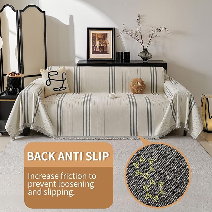Boho Couch Covers for Sofa Washable Sofa Covers for 3 Cushion Couch Soft Non Slip Couch Covers for Sectional Sofa Dog Pet Furniture Protector (Light Gray, 71"*134") - Image 3