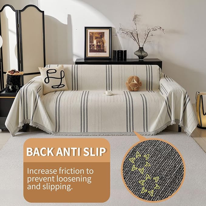 Boho Couch Covers for Sofa Washable Sofa Covers for 3 Cushion Couch Soft Non Slip Couch Covers for Sectional Sofa Dog Pet Furniture Protector (Light Gray, 71"*102") - Image 3