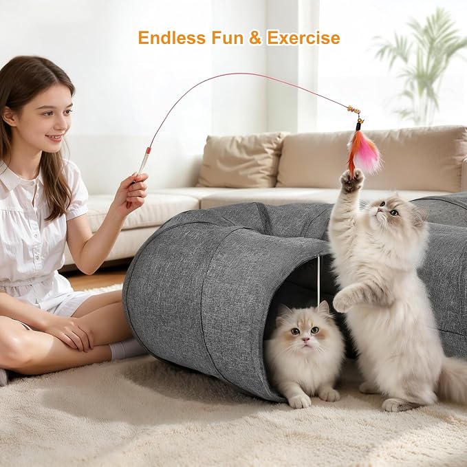 Ownpets Cat Tunnel 12 Inches in Diameter Larger Pet Tunnel Tube with Plush Ball & Feather Toy, U-Shaped Cat Play Tunnel for Big Cat, Puppy and Rabbits - Image 4