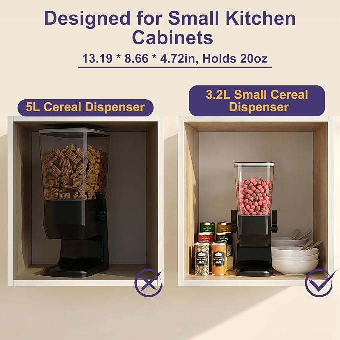 Cereal Dispenser Countertop 1 Pack, Dry Food Dispenser Snack Organizer, Slim Cereal Containers Storage Dispenser with Lids for Pantry, Kitchen Organization Oatmeal Nut Granola Candy, Black - Image 4