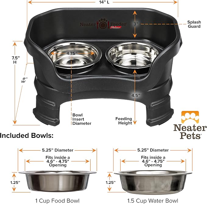 Neater Feeder Deluxe Mess-Proof Elevated Cat Bowls, 2 Height Adjustable (6” & 7.5”) No-Spill Raised Cat Bowl Stand, Whisker Friendly Stainless Steel Dishes for Indoor Cats, Made in USA, Black - Image 9