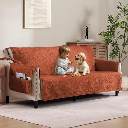 Quilted Grand Sofa Covers Washable, Couch Cover for Grand Sofa, Soft Cozy Couch Protector for 4 Cushion Couch, Oversized Grand Sofa Slipcovers Water-Repellent (Grand Sofa 88", Burnt Orange) by Pamhaven