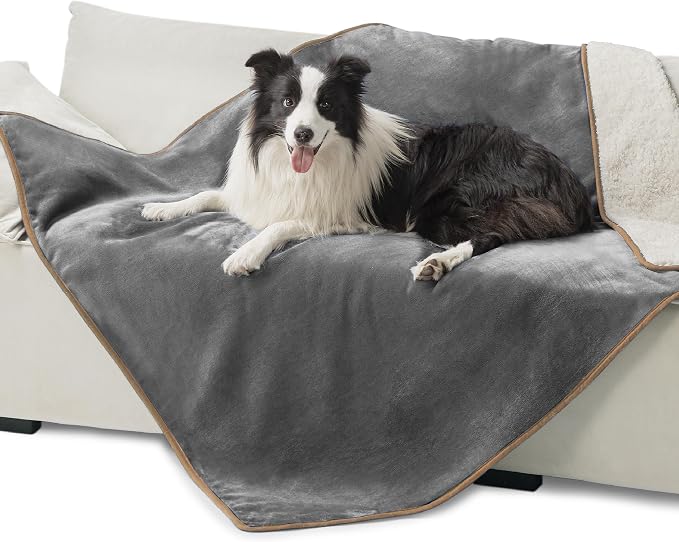 Bedsure Waterproof Dog Blankets for Large Dogs Sherpa Fleece Throw, 50X60 | Washable Soft Plush Pet Cat Blanket for Couch Cover, Reversible Cozy Calming Furniture Protector Warm for Senior Dogs,Grey by Unknown
