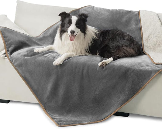 Bedsure Waterproof Dog Blankets for Large Dogs Sherpa Fleece Throw, 50X60 | Washable Soft Plush Pet Cat Blanket for Couch Cover, Reversible Cozy Calming Furniture Protector Warm for Senior Dogs,Grey by Unknown