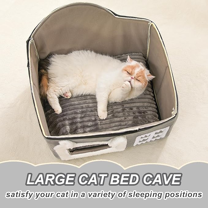 Jiupety Bear Cat Houses for Indoor Cats, Chimney Cute Cat Bed Cave, Enough Interior Space, Cartoon Soft Pet House Up to 3-7 lbs Kitten, Gray - Image 4
