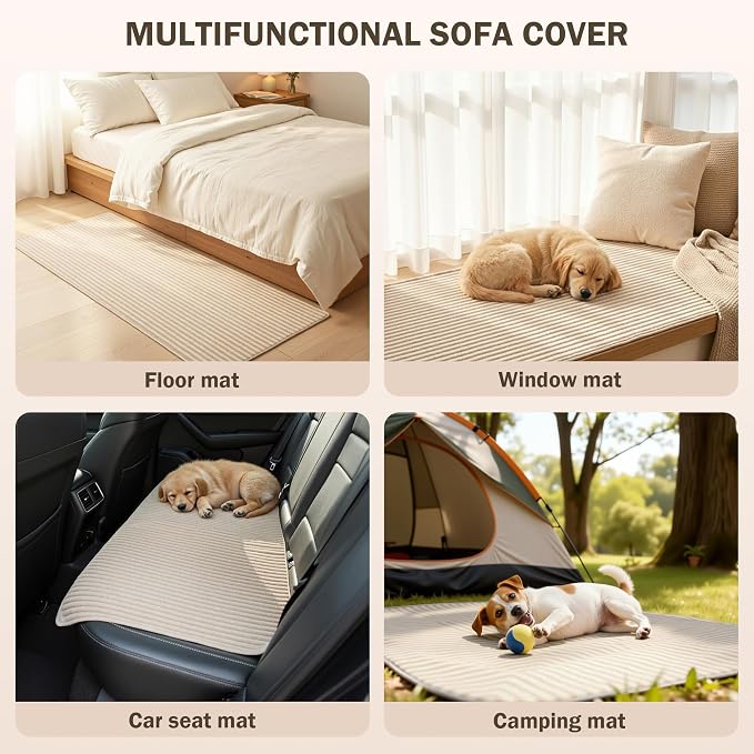 MEETSKY Sectional Sofa Covers, 2 Pieces 100% Waterproof Anti Slip Couch Cover for Dogs, Leather Couch Covers for 2 Cushion L Shape, Soft Sofa Covers for Pets Washable, Khaki,Large, 35"x63"+35"x63" - Image 9