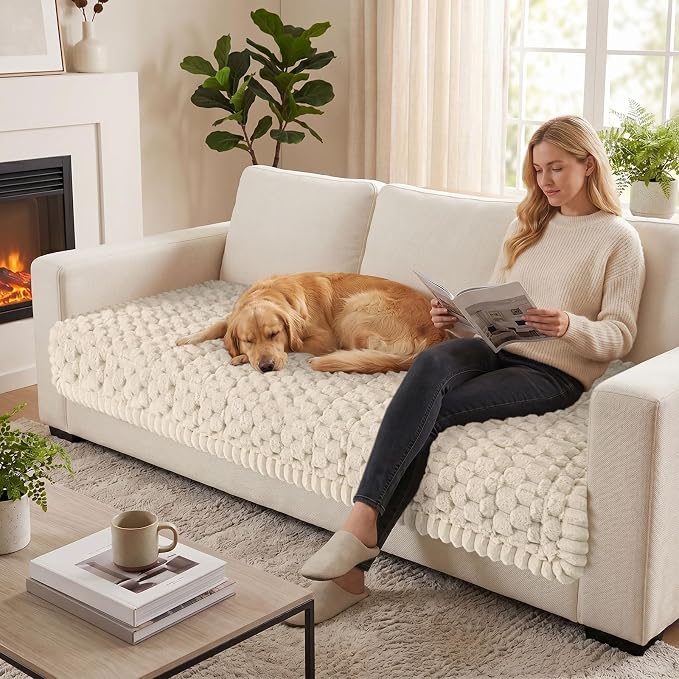 Smiry Non Slip Couch Covers for Dogs, Scratch Resistant Pet Sofa Protector | Machine Washable Soft Fuzzy Thick Furniture Cover for Sofa Loveseat Sectional Large Dogs, Apricot, 35.4" x 70.9" - Image 5