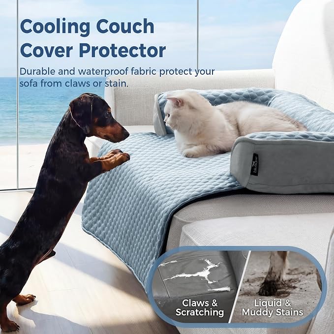 Medium Cooling Dog Bed Mat - 35 x 31 inch Waterproof Couch Cover for Dogs Washable, Non-Slip Bottom Self Cooling Mat for Dogs, Durable & Non-Gel, Dog Couch Bed for Sofa Floor Car, Light Blue - Image 5