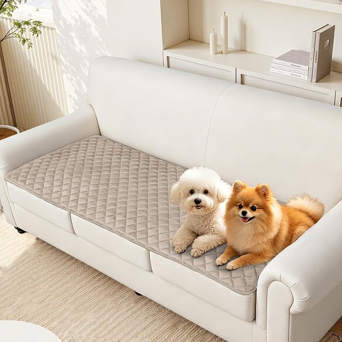 ALIECOM Sofa Cover Waterproof Couch Cover for Dogs Washable Velvet Sofa Slipcovers Loveseat Covers for 2 Cushion Couch Pet Friendly Non Slip Furniture Protector (Light Camel, 27.6" x 59.1") - Image 8