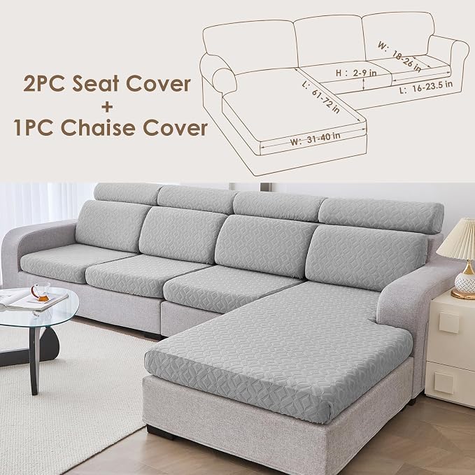Genina Waterproof Couch Cushion Covers for Sectional Sofa L Shape Cover | Non Slip,Stretch Jacquard Fabric,Pet Hair & Scratch Protection,Easy Installation,Furniture Protector,2 Seater+1 Chaise - Image 6