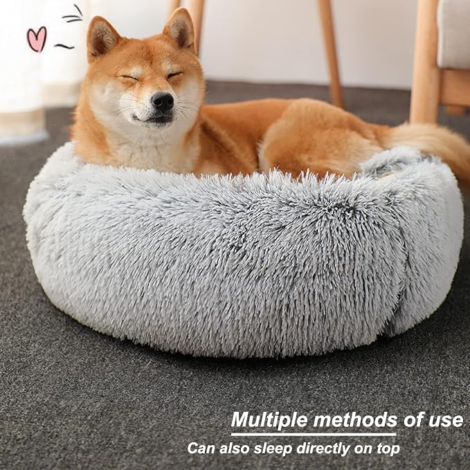 YUDANSI Cat Bed Hooded for Indoor Cats, Dog Bed with Large Covered Hood for Small Dogs Cats Puppy Kitty, Anti Anxiety Donut Cuddler, Anti Slip Plush Faux Fur Enclosed Pet Nest (Washable)(Gray-20inch) - Image 3