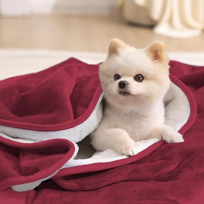 gogobunny Waterproof Bed Blanket, Reversible Sherpa Fleece Throw Blanket for Dog Puppy Cat, Furniture Cover Protects Bed Couch Sofa from Liquid Pee and Pet Fur (Romantic Red, 30x70 inches) - Image 6