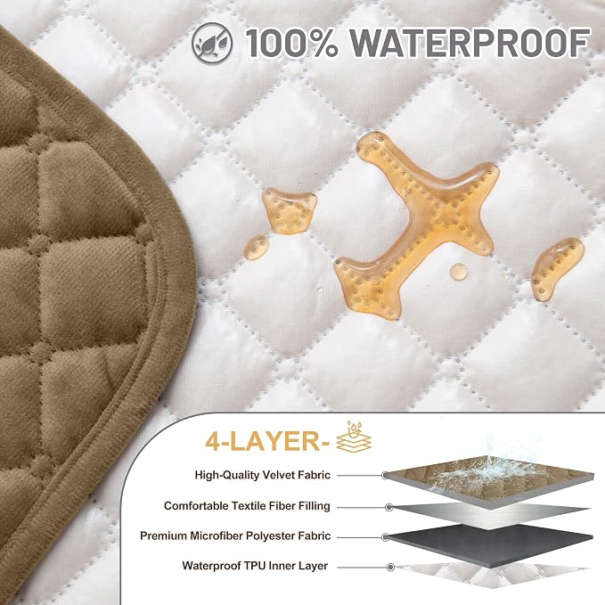Sectional Couch Covers for Dogs 100% Waterproof Corner L Shaped Sofa Cover Pet Friendly Velvet Washable Anti Slip L Shape Modular Sofa Slipcover Protector with Pockets (Camel, XX-Large) - Image 5