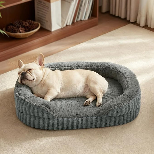 MIXJOY Orthopedic Dog Beds Medium Sized Dog,Medium Waterproof Oval Dog Bed with Removable Washable Cover,Egg-Crate Foam Big Pet Bed Couch Sofa with Bolster Sides,Non-Slip Bottom,M 28"X23",Grey by MIXJOY