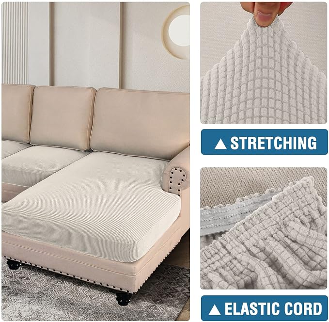 H.VERSAILTEX Sectional Couch Covers 3 Pieces Sofa Seat Cushion Covers L Shape Separate Cushion Couch Chaise Cover for Both Left/Right Sectional Couch (Seat Only: 1 Chaise + 2 Sofa, Ivory) - Image 6