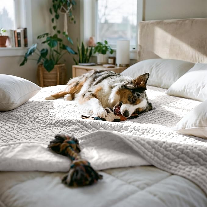 PAULATO BY GA.I.CO. Waterproof Blanket for Bed – King Absorbent Couch Cover – Machine Washable Stain-Resistant Pad for Large Sofa – Pets Cat & Dog Friendly Furniture Protector - Light Grey - Image 2