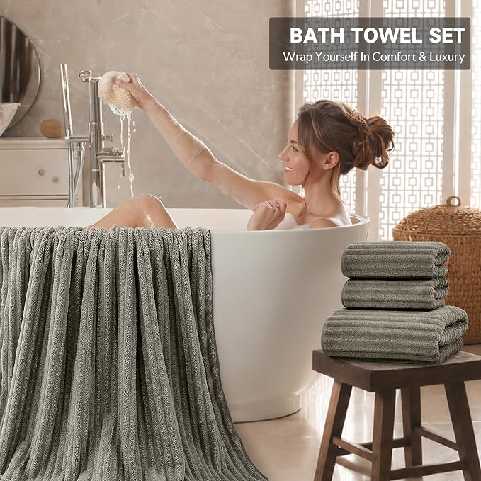 Extra Large Bath Towel Set 10 Piece, XL Bath Towels 35"x67" Oversized Bath Sheets, 280 GSM Microfiber Quick Dry Absorbent Towels, 5 Bath Sheets & 5 Hand Towels (Brown) - Image 3