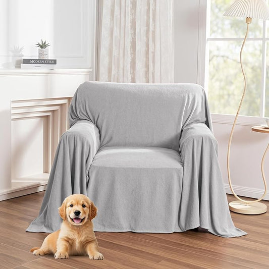 MYSKY HOME Armchair Couch Cover for Sofa, Couch Covers for Dogs Washable Blanket Modern Sofa Slipcovers, Super Soft Sofa Cover for Reclining Couch, 71" x 91", Light Grey by MYSKYHOME