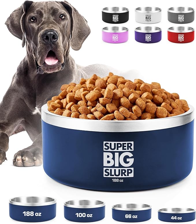Tuff Pupper Heavy Duty Insulated Dog Bowl | Double Wall Stainless Steel Dog Food Dish | Non-Slip Spill Proof Dishwasher Safe Cat Bowl | Water Dish for Feeding Large Medium Small Pets (188oz, Blue) by TuffPupper