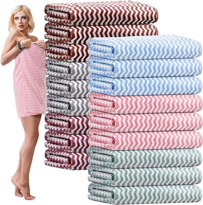 SmoothNovelty 18 Pack Microfiber Bath Towels Bulk 27'' x 60'' Oversized Size Bath Towel Highly Absorbent Extra Large Soft Drying for Beach Shower Summer Salon Sport Gym Party (Wave,Pastel) by SmoothNovelty