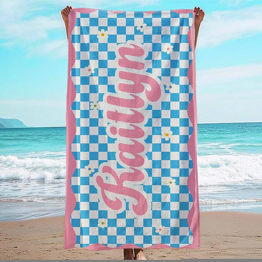 JML Personalized Beach Towel with Name, Custom Flower Beach Towel, Customized Microfiber Pool Towel, Quick Dry & Absorbent Swim Towel for Adult,Mother's Day, Birthday, Summer Holiday,Vacation by JML