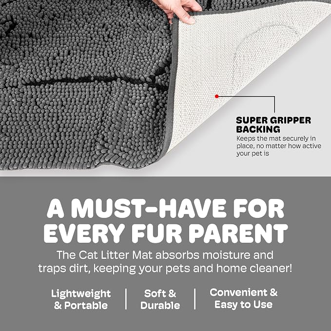 Dog Gone Smart Cat Litter Mat - Super Absorbent Microfiber - Plush Surface Traps Litter, Dirt & Moisture - Washable, Non Slip - Built with Double Basting & Stitching for Lasting Use - Grey, 35 x 26 In - Image 6