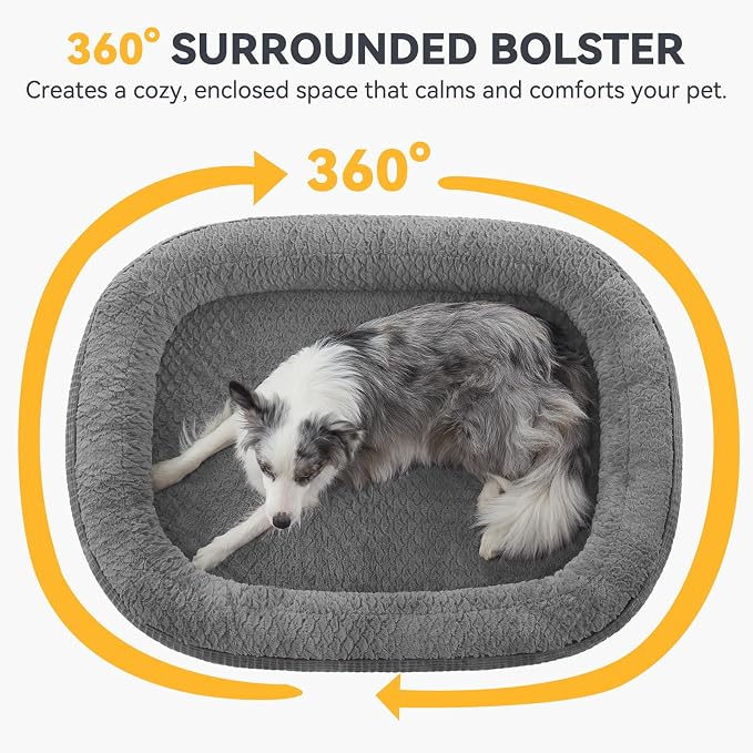 JOEJOY Orthopedic Dog Beds Large Sized Dog, XL Egg-Crate Memory Foam Pet Couch Bed with Bolster Sides, Waterproof Lining, Removable Washable Cover & Non-Slip Bottom, Grey - Image 3