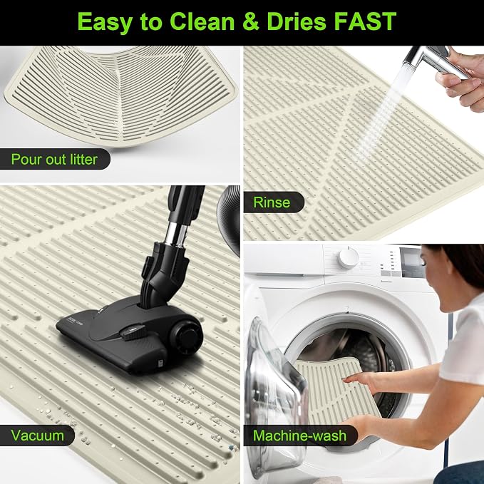 Mofason Cat Litter Mat XXL, Pearl Waterproof Litter Box Mats Extra Large | Washable 38"x25" silicone kitty litter box mat for floor; jumbo extra large pet trapping rug pad, cat litter matt easy clean - Image 4