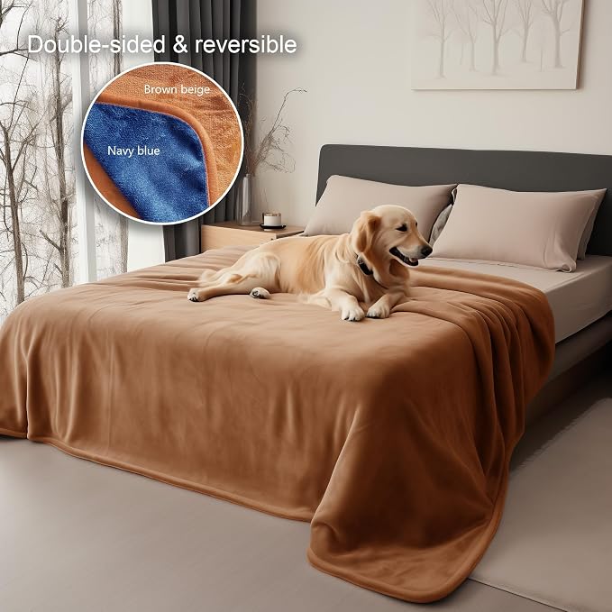 Waterproof Blanket for Bed, Couch, Kids & Pets Protection – Splash-Proof, Spill-Proof, Leakproof Flannel Blanket Reversible Design (Velvet Brown & Twilight Blue, 60x80) - Image 7