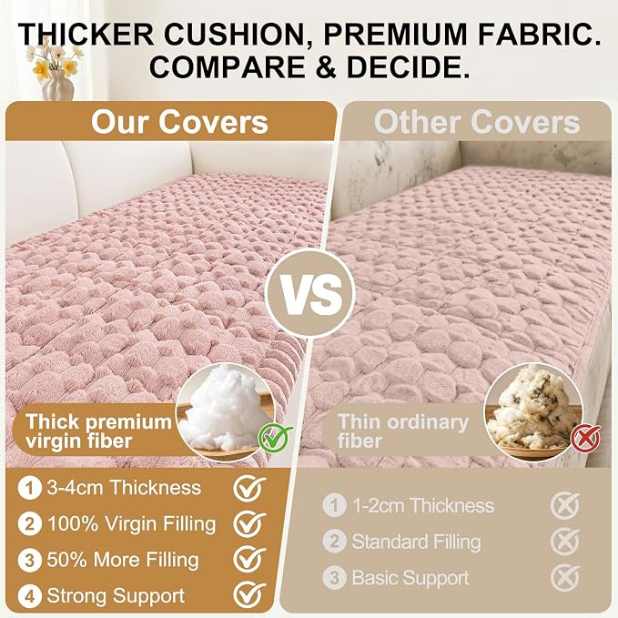 Smiry Non Slip Couch Covers for Dogs, Scratch Resistant Pet Sofa Protector | Machine Washable Soft Fuzzy Thick Furniture Cover for Sofa Loveseat Sectional Large Dogs, Dusty Rose, 27.6" x 88" - Image 4