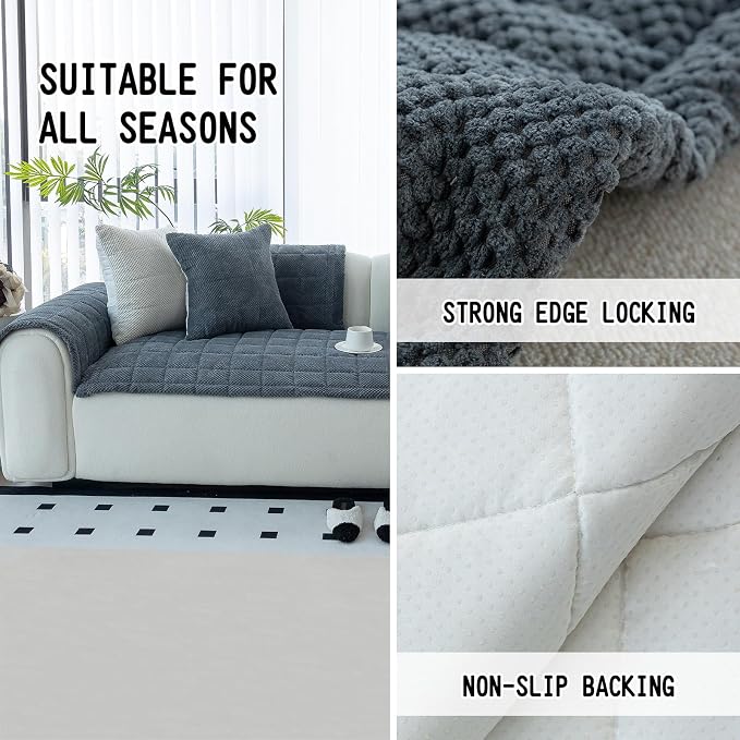 Sofa Couch Cover, Sofa Covers Washable for Dogs, Non-Slip Couch Covers for Sectional Sofa, Sofa Slipcovers for All Seasons Furniture Protector for L Shaped(Dark Grey, 27"x 59") - Image 2