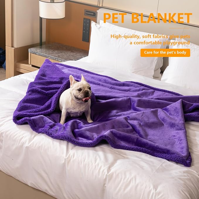 Purple King Size Bed Covers Waterproof Sherpa Fleece Pet Blankets for Big Dogs 85x85in Reversible Leakproof Blanket Beds Couches Cover Fluffy Cozy Warm Sofa Mat-Purple,XXL-85x85in - Image 4