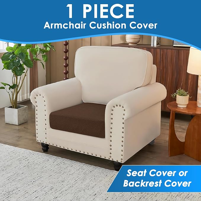 XINEAGE Large Couch Cushion Covers Seat Cushion Cover Thick Stretch Sofa Slipcovers 1 Piece Individual Couch Covers with Elastic Bottom(Single XL Seat Cushion/Backrest,Coffee) - Image 3