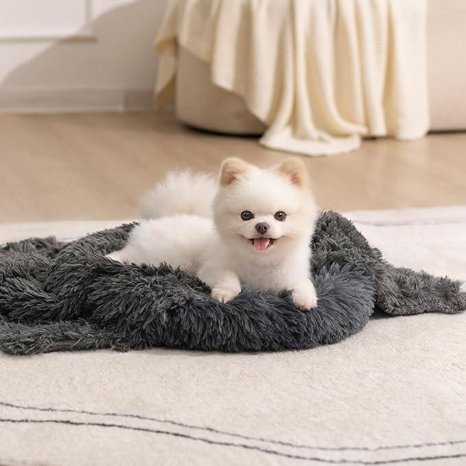 gogobunny Waterproof Dog Blanket for Couch & Furniture Protection - Super Soft Reversible Throw for Large Dogs & Cats, Calming Washable Fur & Sherpa Pet Blanket (25x35 Inch, Grey) by gogobunny