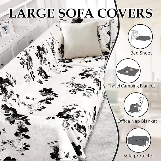 1OO% Waterproof Sectional Couch Covers for Dogs L Shaped Corner Sofa Cover Washable Chenille Sofa Slipcovers Blanket Modern Jacquard Pet Furniture Protector (91"x276", Black Flower) - Image 9